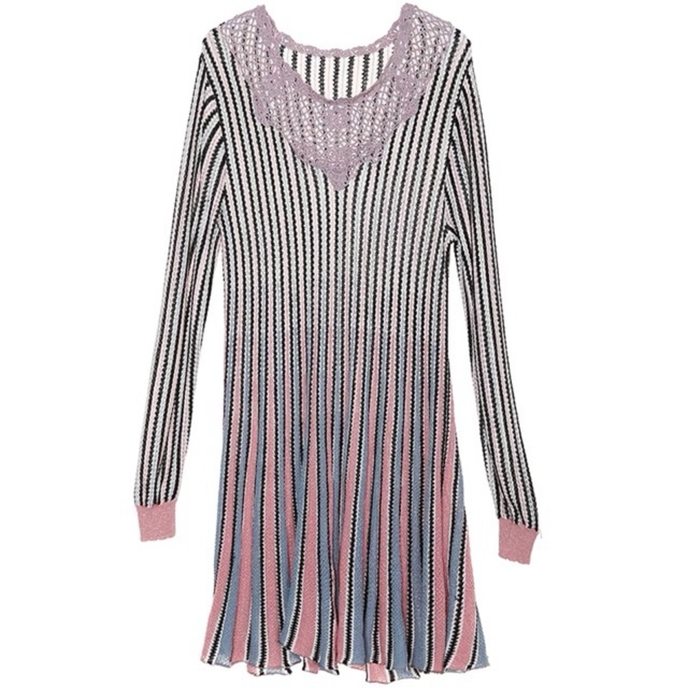 Striped Dress with Knitted Neckline